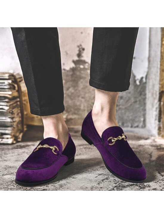 Men\'s Purple Rubber Velvet Loafers Glitter Suede Slipper Slip-On Tuxedo Shoes